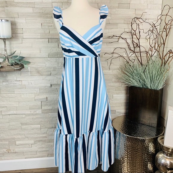 Draper James NWT Stripe Midi Dress White/Blue $250 - Picture 3 of 14
